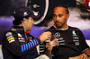 GP CANADA, (L to R): Sergio Perez (MEX) Red Bull Racing e Lewis Hamilton (GBR) Mercedes AMG F1 in the FIA Press Conference.

06.06.2024. Formula 1 World Championship, Rd 9, Canadian Grand Prix, Montreal, Canada, Preparation Day.

- www.xpbimages.com, EMail: requests@xpbimages.com © Copyright: Bearne / XPB Images