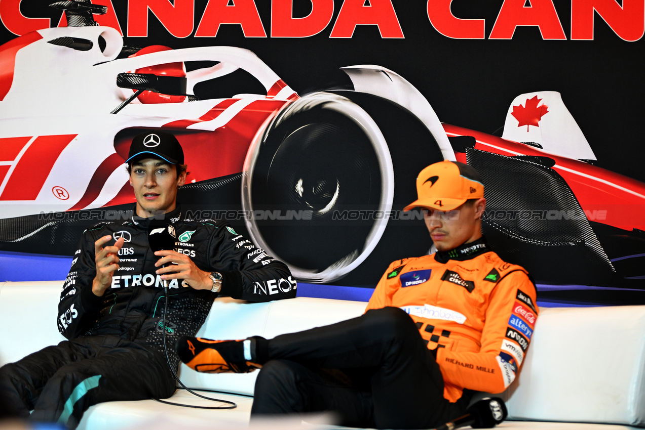 GP CANADA, (L to R): George Russell (GBR) Mercedes AMG F1 e Lando Norris (GBR) McLaren in the post qualifying FIA Press Conference.

08.06.2024. Formula 1 World Championship, Rd 9, Canadian Grand Prix, Montreal, Canada, Qualifiche Day.

- www.xpbimages.com, EMail: requests@xpbimages.com © Copyright: Price / XPB Images