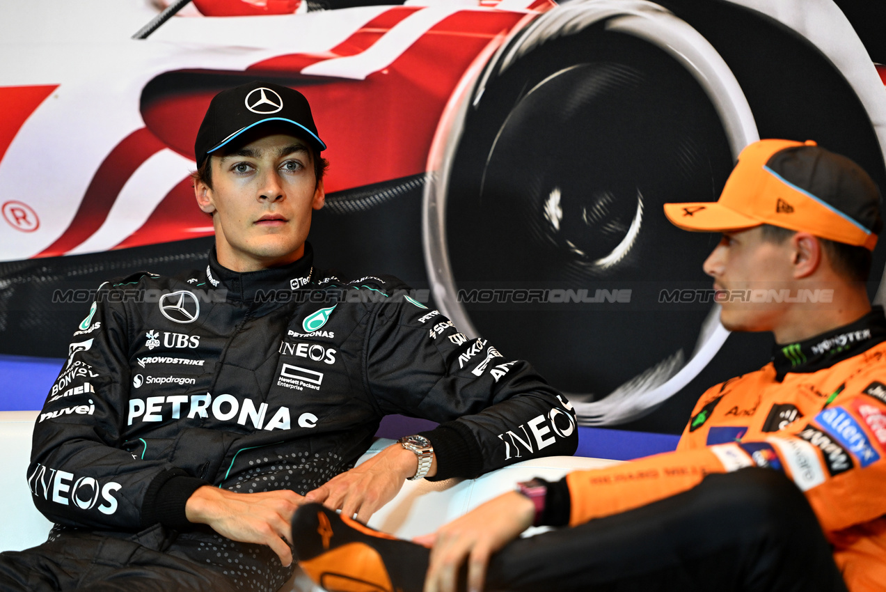 GP CANADA, (L to R): George Russell (GBR) Mercedes AMG F1 e Lando Norris (GBR) McLaren in the post qualifying FIA Press Conference.

08.06.2024. Formula 1 World Championship, Rd 9, Canadian Grand Prix, Montreal, Canada, Qualifiche Day.

- www.xpbimages.com, EMail: requests@xpbimages.com © Copyright: Price / XPB Images