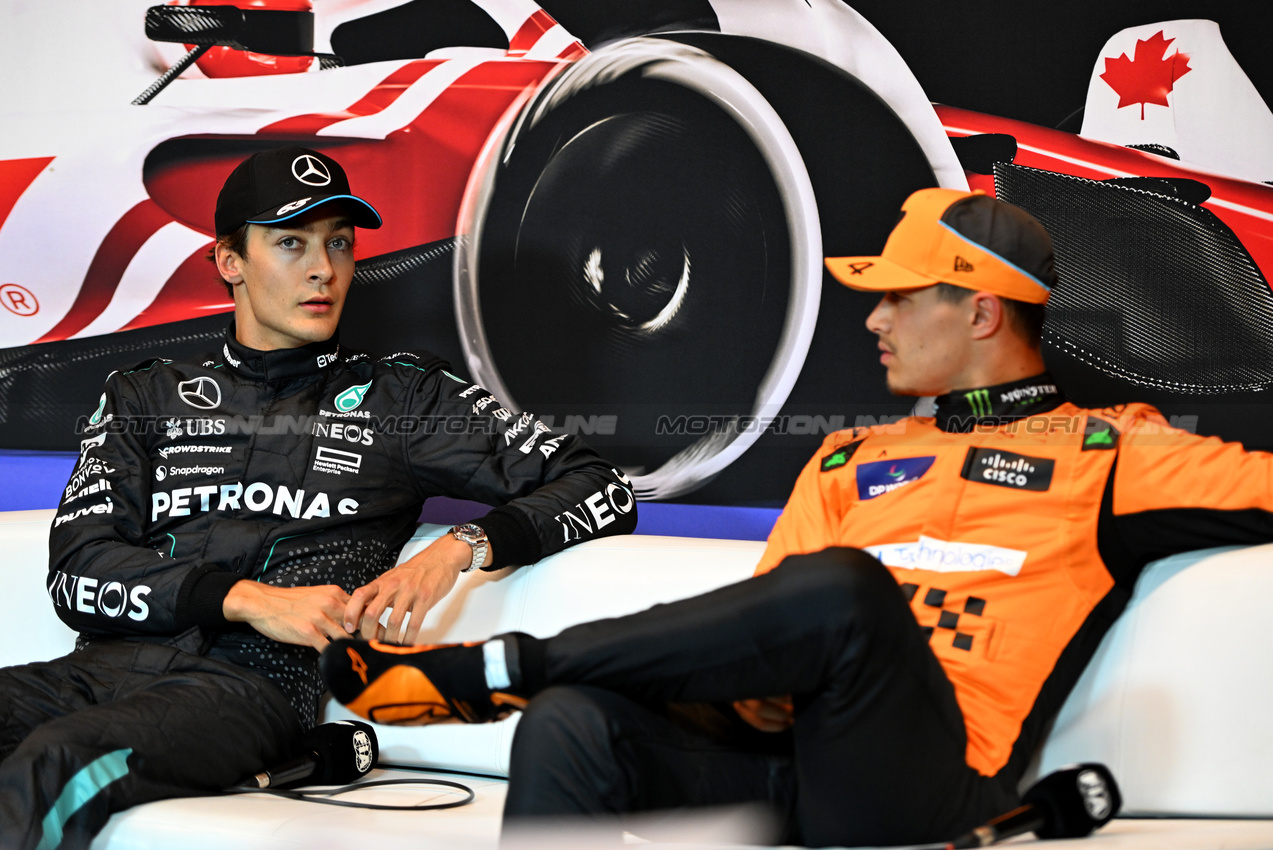 GP CANADA, (L to R): George Russell (GBR) Mercedes AMG F1 e Lando Norris (GBR) McLaren in the post qualifying FIA Press Conference.

08.06.2024. Formula 1 World Championship, Rd 9, Canadian Grand Prix, Montreal, Canada, Qualifiche Day.

- www.xpbimages.com, EMail: requests@xpbimages.com © Copyright: Price / XPB Images