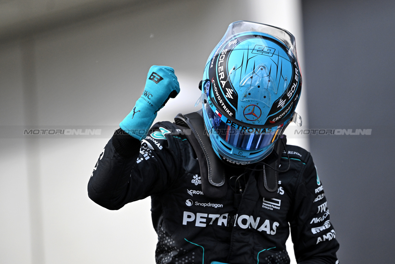 GP CANADA, George Russell (GBR) Mercedes AMG F1 celebrates his pole position in qualifying parc ferme.

08.06.2024. Formula 1 World Championship, Rd 9, Canadian Grand Prix, Montreal, Canada, Qualifiche Day.

- www.xpbimages.com, EMail: requests@xpbimages.com © Copyright: Price / XPB Images