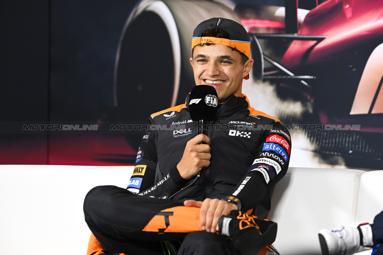GP CINA, Lando Norris (GBR) McLaren in the post race FIA Press Conference.

21.04.2024. Formula 1 World Championship, Rd 5, Chinese Grand Prix, Shanghai, China, Gara Day.

- www.xpbimages.com, EMail: requests@xpbimages.com © Copyright: XPB Images
