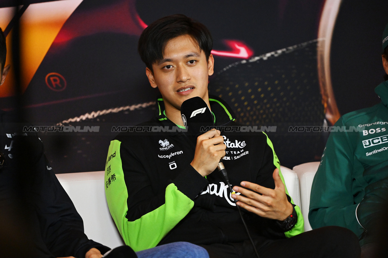 GP CINA, Zhou Guanyu (CHN) Sauber in the FIA Press Conference.

18.04.2024. Formula 1 World Championship, Rd 5, Chinese Grand Prix, Shanghai, China, Preparation Day.

- www.xpbimages.com, EMail: requests@xpbimages.com © Copyright: XPB Images