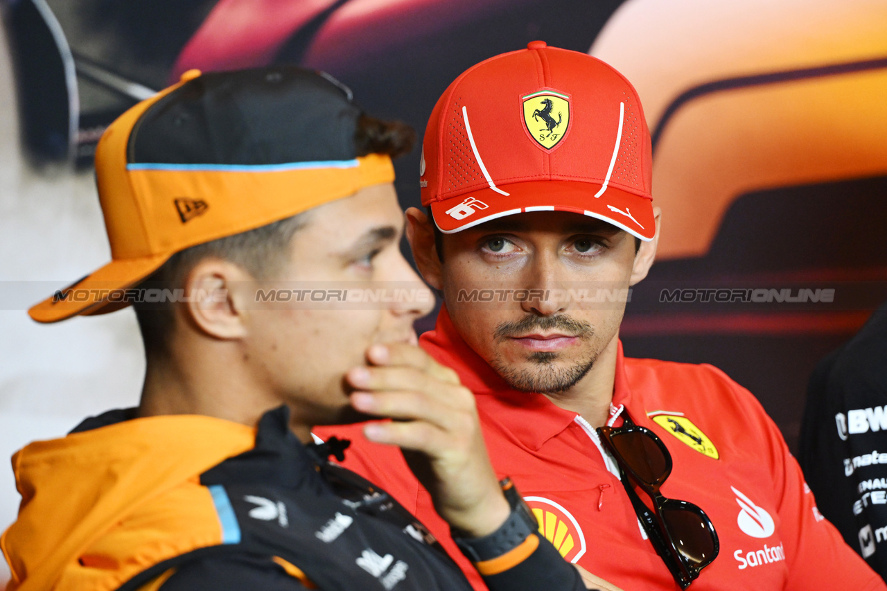 GP CINA, Charles Leclerc (MON) Ferrari e Lando Norris (GBR) McLaren in the FIA Press Conference.

18.04.2024. Formula 1 World Championship, Rd 5, Chinese Grand Prix, Shanghai, China, Preparation Day.

- www.xpbimages.com, EMail: requests@xpbimages.com © Copyright: XPB Images