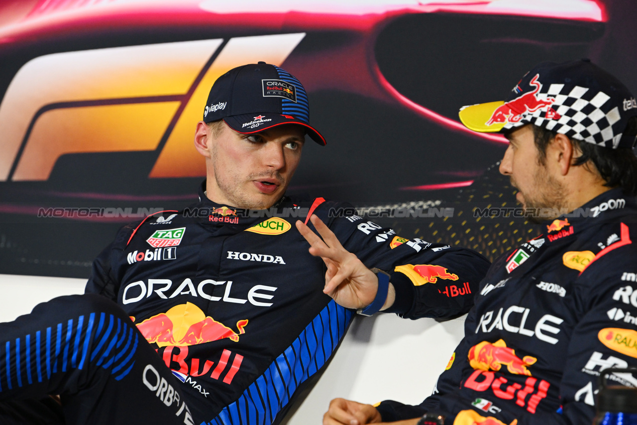 GP CINA, (L to R): Max Verstappen (NLD) Red Bull Racing e Sergio Perez (MEX) Red Bull Racing in the post Sprint FIA Press Conference.

- www.xpbimages.com, EMail: requests@xpbimages.com © Copyright: XPB Images