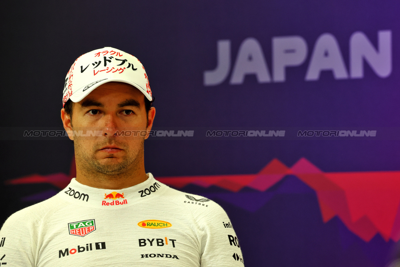 GP GIAPPONE, Sergio Perez (MEX) Red Bull Racing, in the post race FIA Press Conference.

07.04.2024. Formula 1 World Championship, Rd 4, Japanese Grand Prix, Suzuka, Japan, Gara Day.

 - www.xpbimages.com, EMail: requests@xpbimages.com © Copyright: Coates / XPB Images
