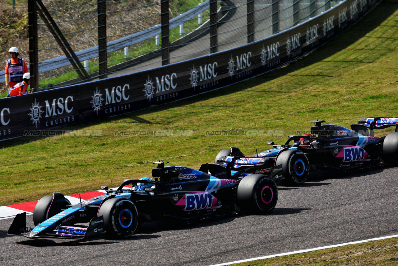 JAPAN GP, Pierre Gasly (FRA) Alpine F1 Team A524 and Esteban Ocon (FRA) Alpine F1 Team A524 at the restart of the race. 07.04.2024. Formula 1 World Championship, Rd 4, Japanese Grand Prix, Suzuka, Japan, Race Day. - www.xpbimages.com, EMail: requests@xpbimages.com © Copyright: Batchelor / XPB Images