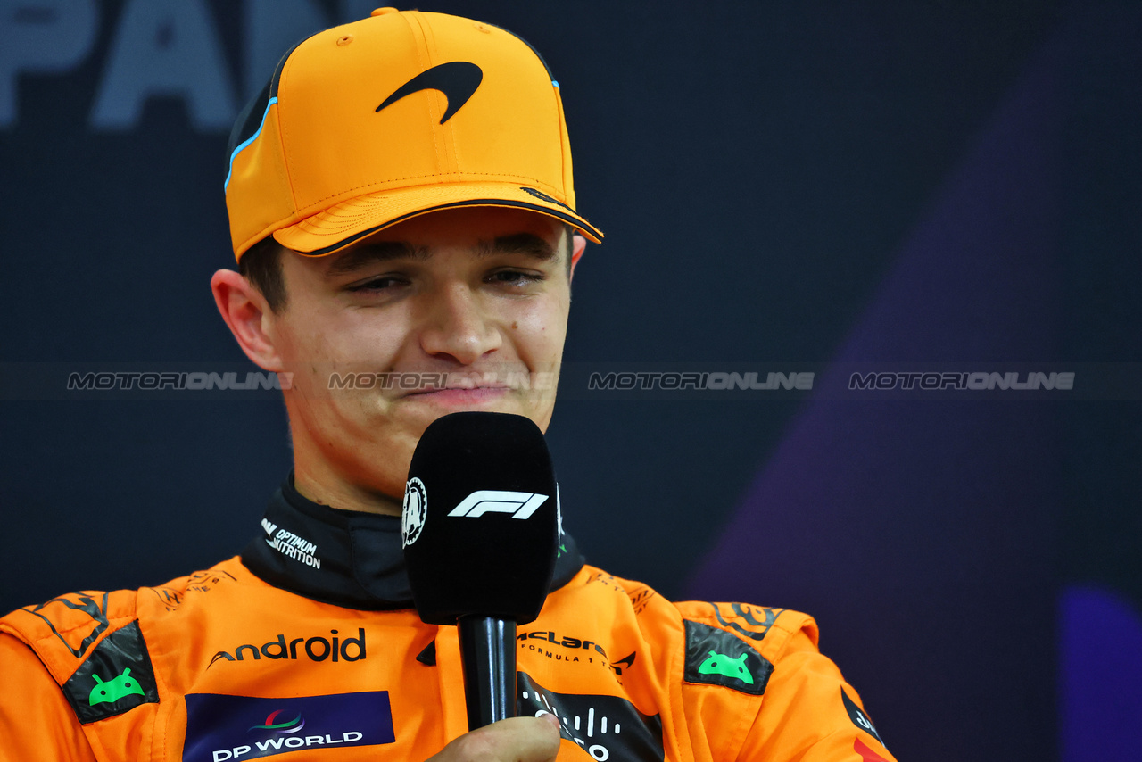 GP GIAPPONE, Lando Norris (GBR) McLaren in the post qualifying FIA Press Conference.

06.04.2024. Formula 1 World Championship, Rd 4, Japanese Grand Prix, Suzuka, Japan, Qualifiche Day.

- www.xpbimages.com, EMail: requests@xpbimages.com © Copyright: Batchelor / XPB Images