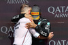GP GRAN BRETAGNA, 
(L to R): Peter Bonnington (GBR) Mercedes AMG F1 Gara Engineer celebrates on the podium with vincitore Lewis Hamilton (GBR) Mercedes AMG F1. 07.07.2024. Formula 1 World Championship, Rd 12, British Grand Prix, Silverstone, England, Gara Day. - www.xpbimages.com, EMail: requests@xpbimages.com © Copyright: Batchelor / XPB Images