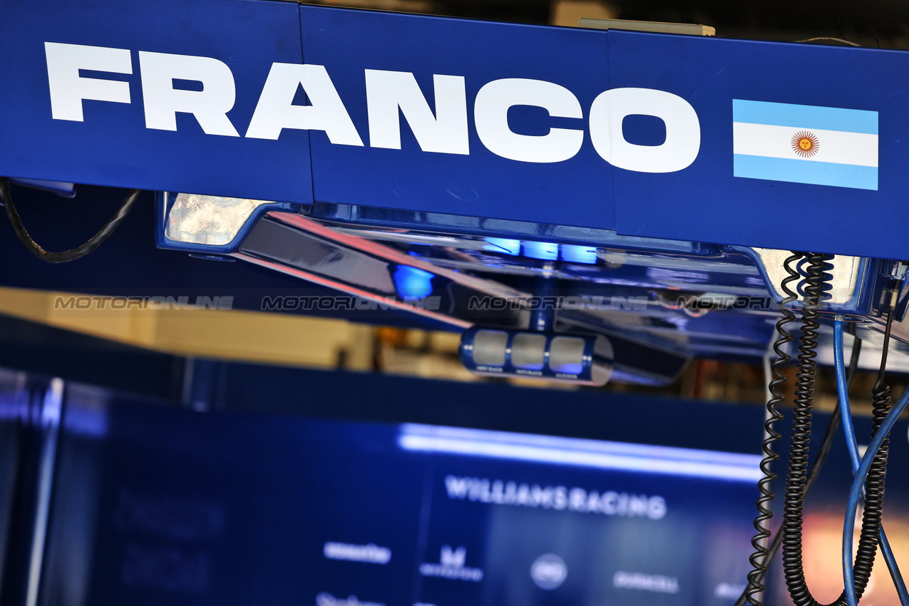 GP GRAN BRETAGNA, Franco Colapinto (ARG) Williams Racing Academy Driver - pit garage sign.

04.07.2024. Formula 1 World Championship, Rd 12, British Grand Prix, Silverstone, England, Preparation Day.

- www.xpbimages.com, EMail: requests@xpbimages.com © Copyright: Batchelor / XPB Images