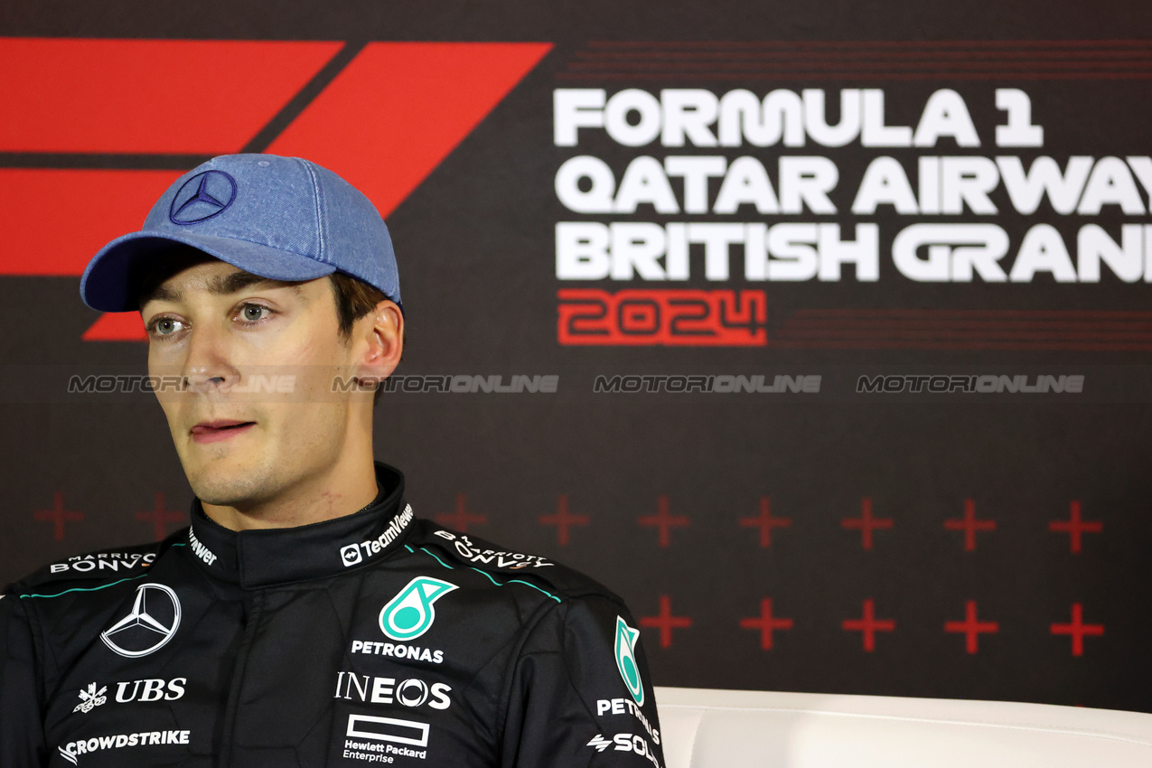 GP GRAN BRETAGNA, George Russell (GBR) Mercedes AMG F1 in the post qualifying FIA Press Conference.

06.07.2024. Formula 1 World Championship, Rd 12, British Grand Prix, Silverstone, England, Qualifiche Day.

 - www.xpbimages.com, EMail: requests@xpbimages.com © Copyright: Davenport / XPB Images