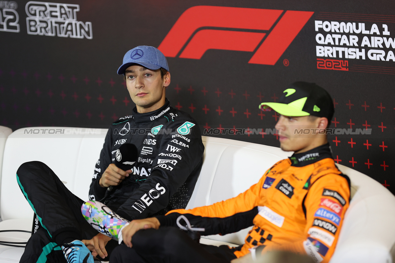 GP GRAN BRETAGNA, George Russell (GBR) Mercedes AMG F1 in the post qualifying FIA Press Conference.

06.07.2024. Formula 1 World Championship, Rd 12, British Grand Prix, Silverstone, England, Qualifiche Day.

 - www.xpbimages.com, EMail: requests@xpbimages.com © Copyright: Davenport / XPB Images