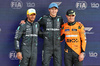 GP GRAN BRETAGNA, Qualifiche top three in parc ferme (L to R): Lewis Hamilton (GBR) Mercedes AMG F1, second; George Russell (GBR) Mercedes AMG F1, pole position; Lando Norris (GBR) McLaren, third.

06.07.2024. Formula 1 World Championship, Rd 12, British Grand Prix, Silverstone, England, Qualifiche Day.

- www.xpbimages.com, EMail: requests@xpbimages.com © Copyright: Moy / XPB Images