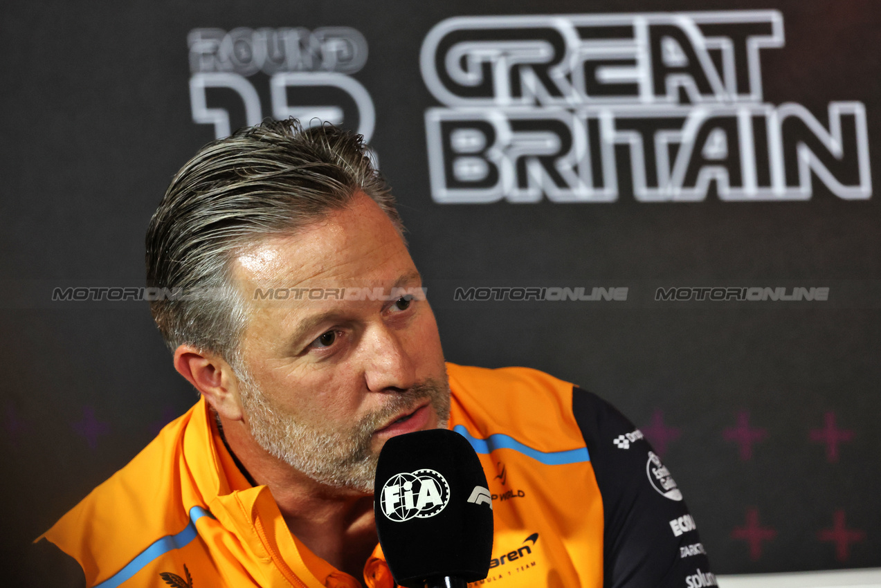 GP GRAN BRETAGNA, Zak Brown (USA) McLaren Executive Director in the FIA Press Conference.

05.07.2024. Formula 1 World Championship, Rd 12, British Grand Prix, Silverstone, England, Practice Day.

- www.xpbimages.com, EMail: requests@xpbimages.com © Copyright: Bearne / XPB Images