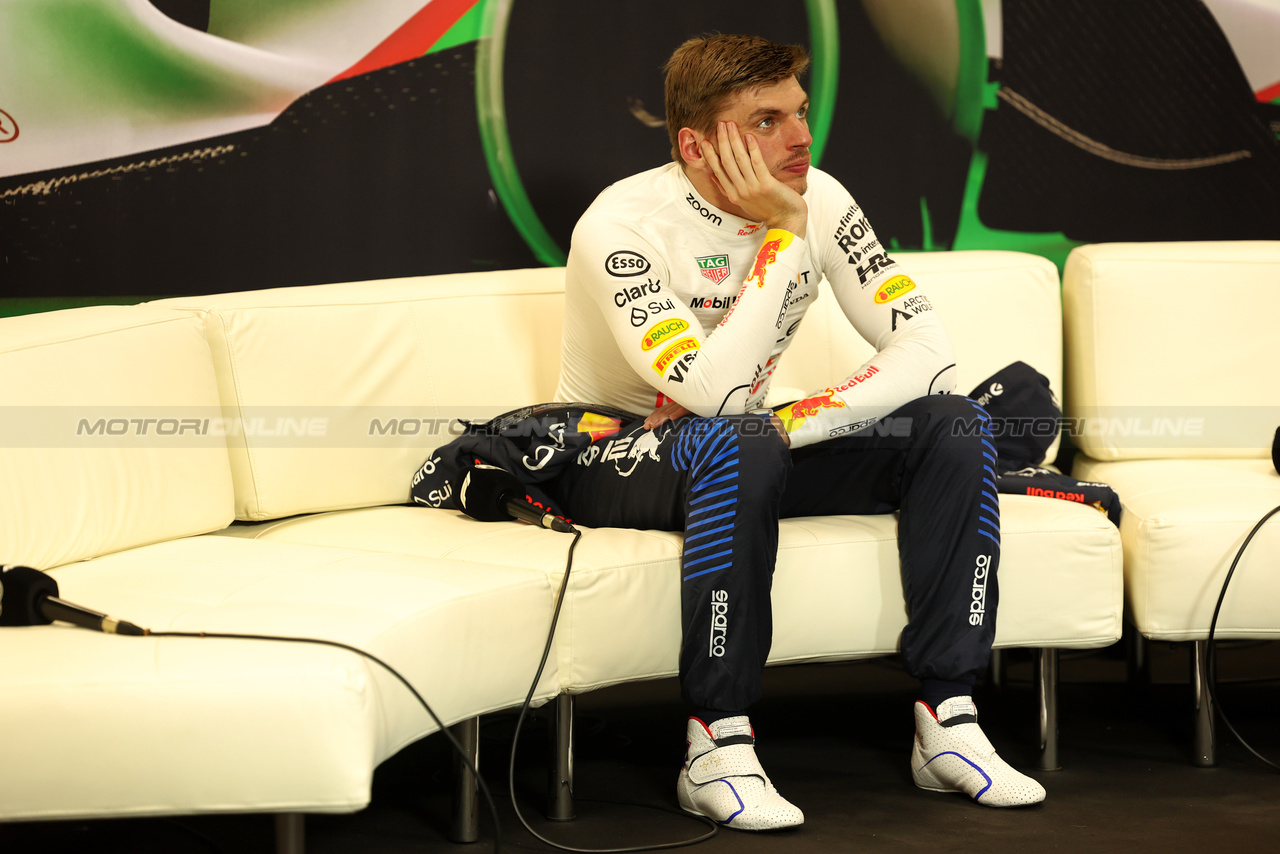 GP IMOLA, Max Verstappen (NLD) Red Bull Racing in the post race FIA Press Conference.

19.05.2024. Formula 1 World Championship, Rd 7, Emilia Romagna Grand Prix, Imola, Italy, Gara Day.

 - www.xpbimages.com, EMail: requests@xpbimages.com © Copyright: Staley / XPB Images