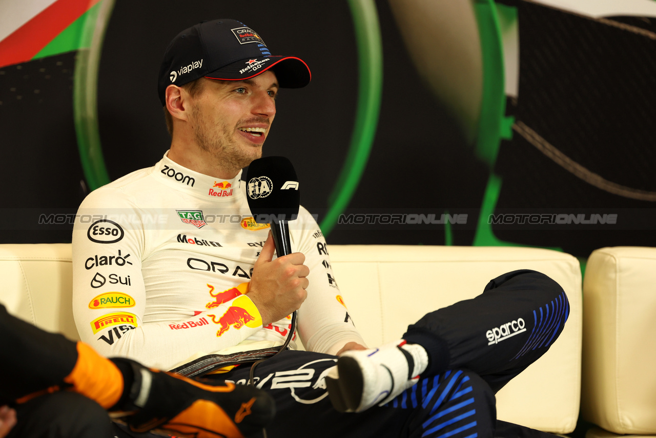 GP IMOLA, Max Verstappen (NLD) Red Bull Racing in the post race FIA Press Conference.

19.05.2024. Formula 1 World Championship, Rd 7, Emilia Romagna Grand Prix, Imola, Italy, Gara Day.

 - www.xpbimages.com, EMail: requests@xpbimages.com © Copyright: Staley / XPB Images