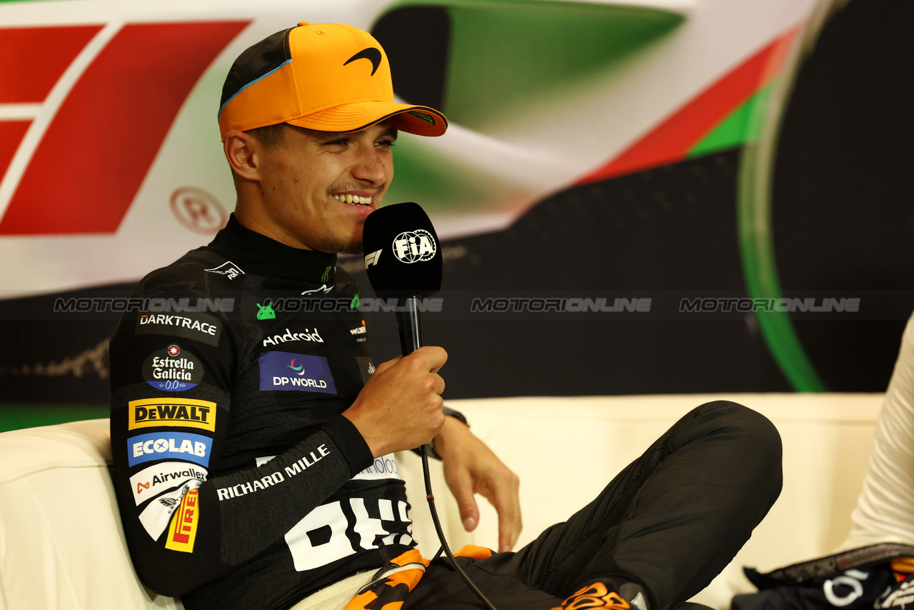 GP IMOLA, Lando Norris (GBR) McLaren in the post race FIA Press Conference.

19.05.2024. Formula 1 World Championship, Rd 7, Emilia Romagna Grand Prix, Imola, Italy, Gara Day.

 - www.xpbimages.com, EMail: requests@xpbimages.com © Copyright: Staley / XPB Images