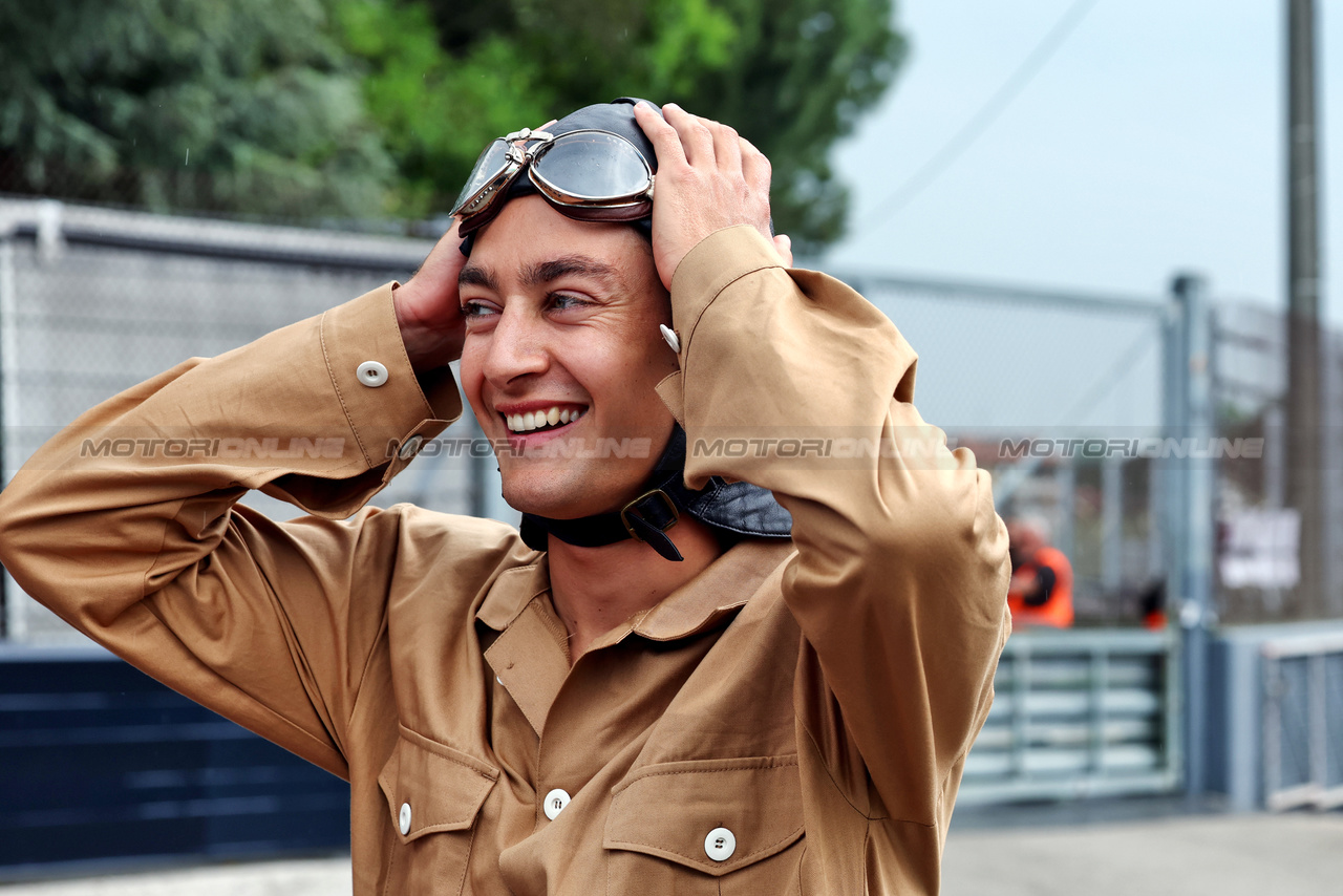 GP IMOLA, George Russell (GBR) Mercedes AMG F1 in vintage race overalls.

16.05.2024. Formula 1 World Championship, Rd 7, Emilia Romagna Grand Prix, Imola, Italy, Preparation Day.

 - www.xpbimages.com, EMail: requests@xpbimages.com © Copyright: Staley / XPB Images