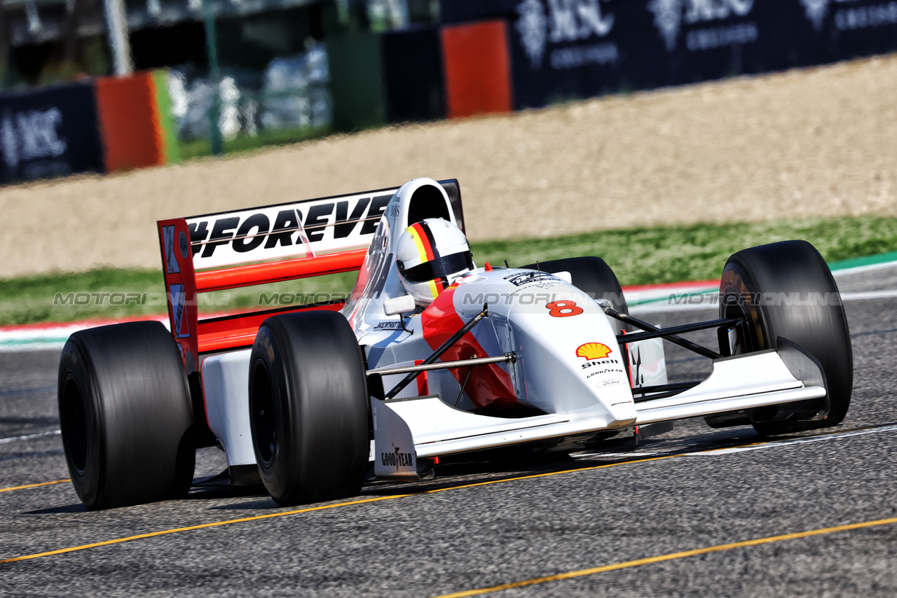 GP IMOLA, Sebastian Vettel (GER) in a 1993 McLaren MP4/8. 

18.05.2024. Formula 1 World Championship, Rd 7, Emilia Romagna Grand Prix, Imola, Italy, Qualifiche Day.

- www.xpbimages.com, EMail: requests@xpbimages.com © Copyright: Batchelor / XPB Images