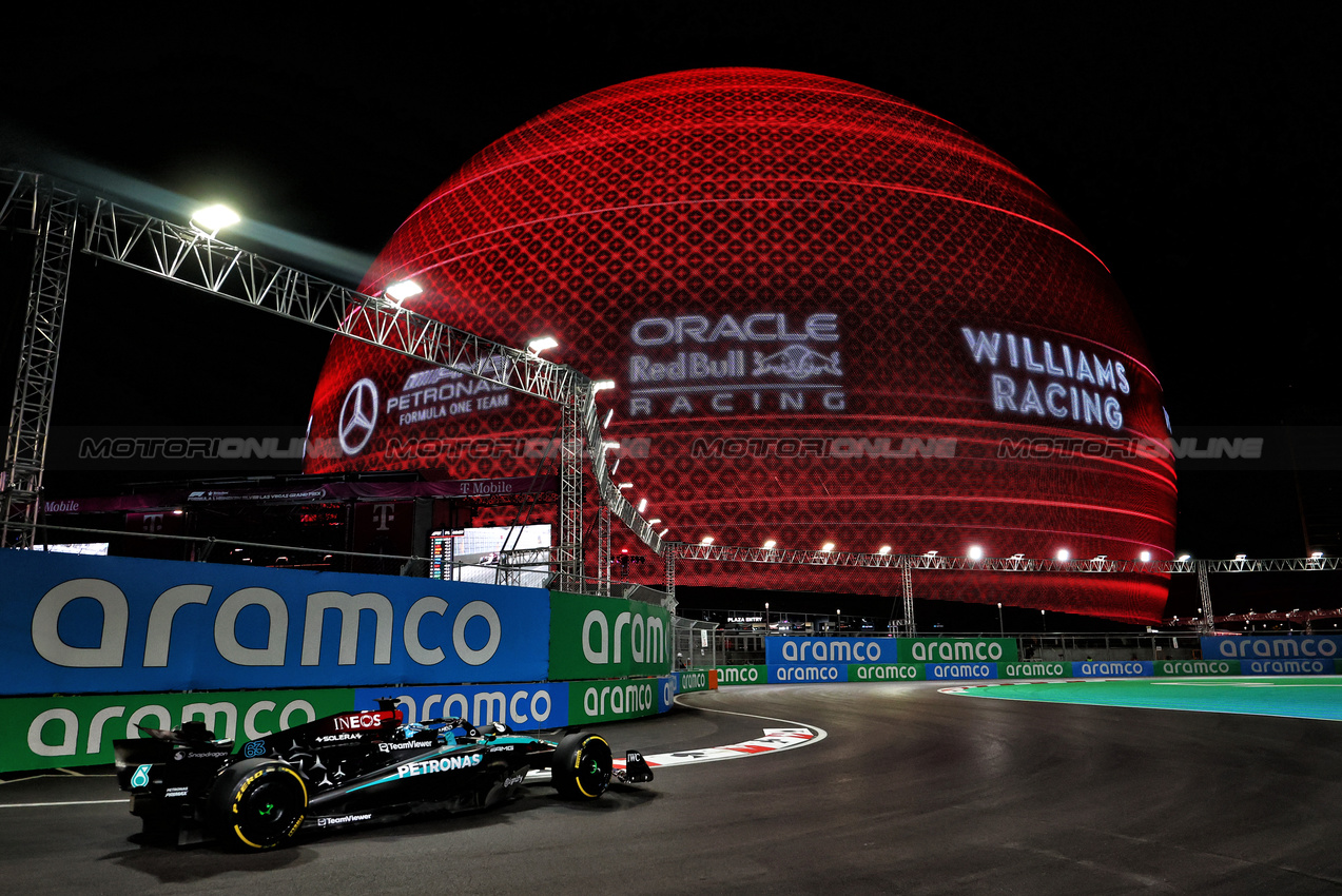 GP LAS VEGAS, George Russell (GBR) Mercedes AMG F1 W15.

21.11.2024. Formula 1 World Championship, Rd 22, Las Vegas Grand Prix, Las Vegas, Nevada, USA, Practice Day

- www.xpbimages.com, EMail: requests@xpbimages.com © Copyright: Charniaux / XPB Images