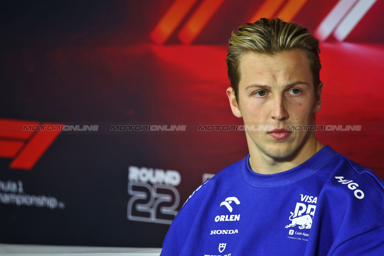 GP LAS VEGAS, Liam Lawson (NZL) RB in the FIA Press Conference.

20.11.2024. Formula 1 World Championship, Rd 22, Las Vegas Grand Prix, Las Vegas, Nevada, USA, Preparation Day.

- www.xpbimages.com, EMail: requests@xpbimages.com © Copyright: Batchelor / XPB Images