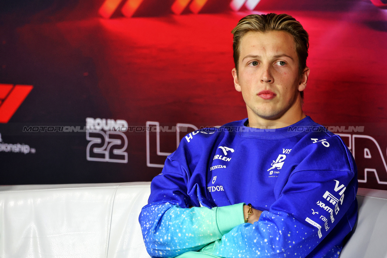 GP LAS VEGAS, Liam Lawson (NZL) RB in the FIA Press Conference.

20.11.2024. Formula 1 World Championship, Rd 22, Las Vegas Grand Prix, Las Vegas, Nevada, USA, Preparation Day.

- www.xpbimages.com, EMail: requests@xpbimages.com © Copyright: Batchelor / XPB Images