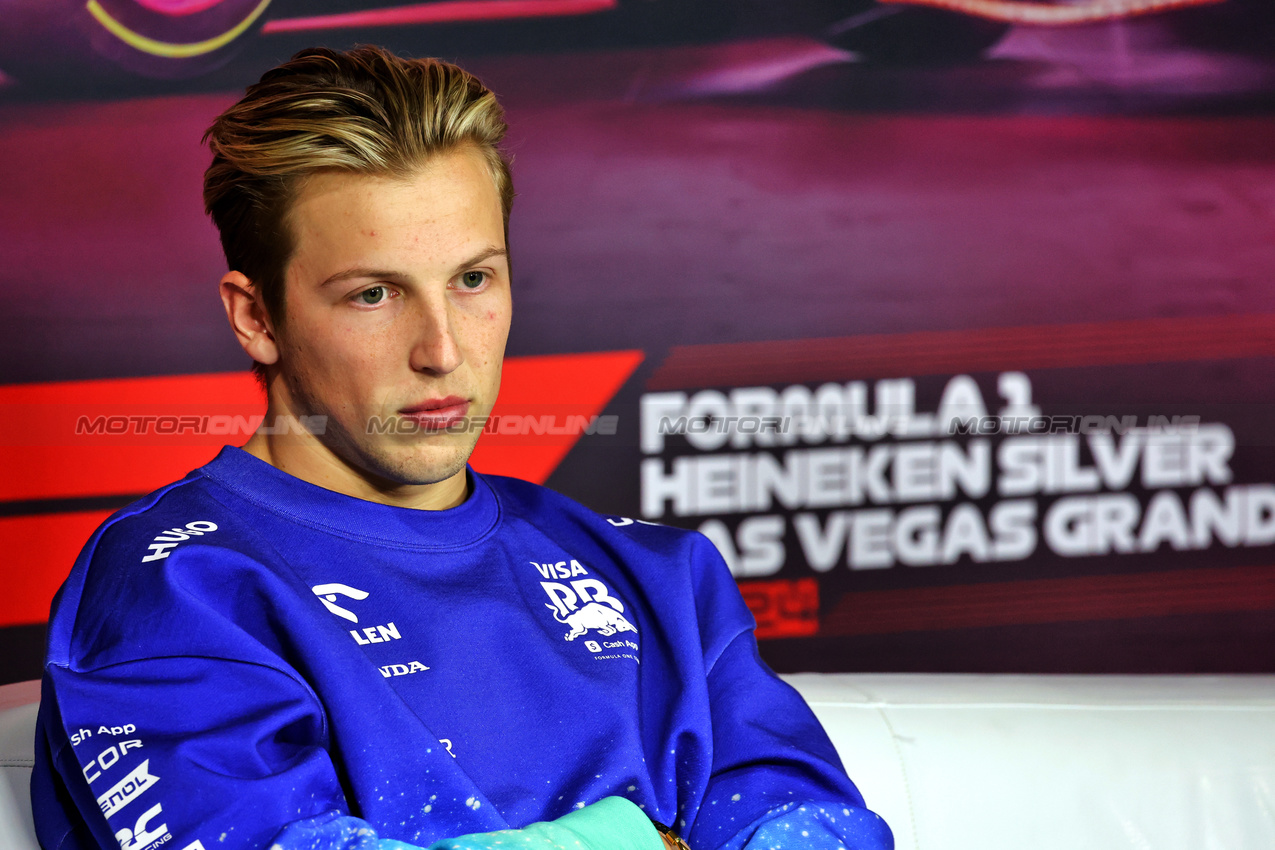GP LAS VEGAS, Liam Lawson (NZL) RB in the FIA Press Conference.

20.11.2024. Formula 1 World Championship, Rd 22, Las Vegas Grand Prix, Las Vegas, Nevada, USA, Preparation Day.

- www.xpbimages.com, EMail: requests@xpbimages.com © Copyright: Batchelor / XPB Images