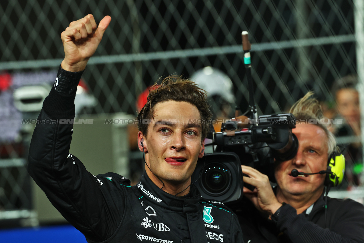 GP LAS VEGAS, Gara winner George Russell (GBR) Mercedes AMG F1 celebrates in parc ferme.

23.11.2024. Formula 1 World Championship, Rd 22, Las Vegas Grand Prix, Las Vegas, Nevada, USA, Gara Day.

 - www.xpbimages.com, EMail: requests@xpbimages.com © Copyright: Coates / XPB Images