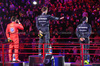 GP LAS VEGAS, The podium: Lewis Hamilton (GBR) Mercedes AMG F1, second; George Russell (GBR) Mercedes AMG F1, vincitore; Carlos Sainz Jr (ESP) Ferrari, third.

23.11.2024. Formula 1 World Championship, Rd 22, Las Vegas Grand Prix, Las Vegas, Nevada, USA, Gara Day.

- www.xpbimages.com, EMail: requests@xpbimages.com © Copyright: Charniaux / XPB Images