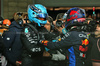 GP LAS VEGAS, (L to R): Gara winner George Russell (GBR) Mercedes AMG F1 celebrates with World Champion Max Verstappen (NLD) Red Bull Racing in parc ferme.

23.11.2024. Formula 1 World Championship, Rd 22, Las Vegas Grand Prix, Las Vegas, Nevada, USA, Gara Day.

 - www.xpbimages.com, EMail: requests@xpbimages.com © Copyright: Coates / XPB Images