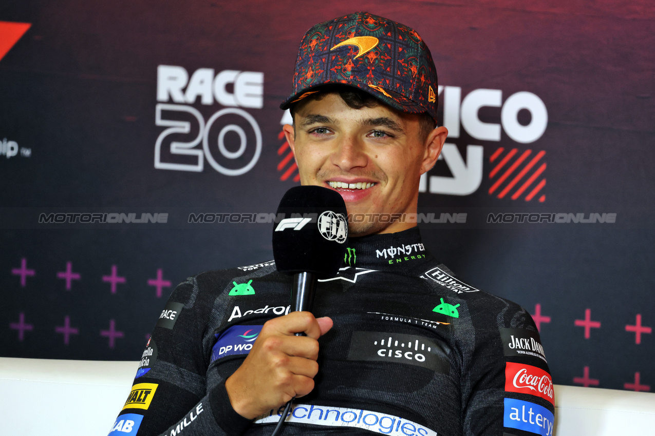 GP MESSICO, Lando Norris (GBR) McLaren in the post race FIA Press Conference.

27.10.2024. Formula 1 World Championship, Rd 20, Mexican Grand Prix, Mexico City, Mexico, Gara Day.

- www.xpbimages.com, EMail: requests@xpbimages.com © Copyright: Bearne / XPB Images