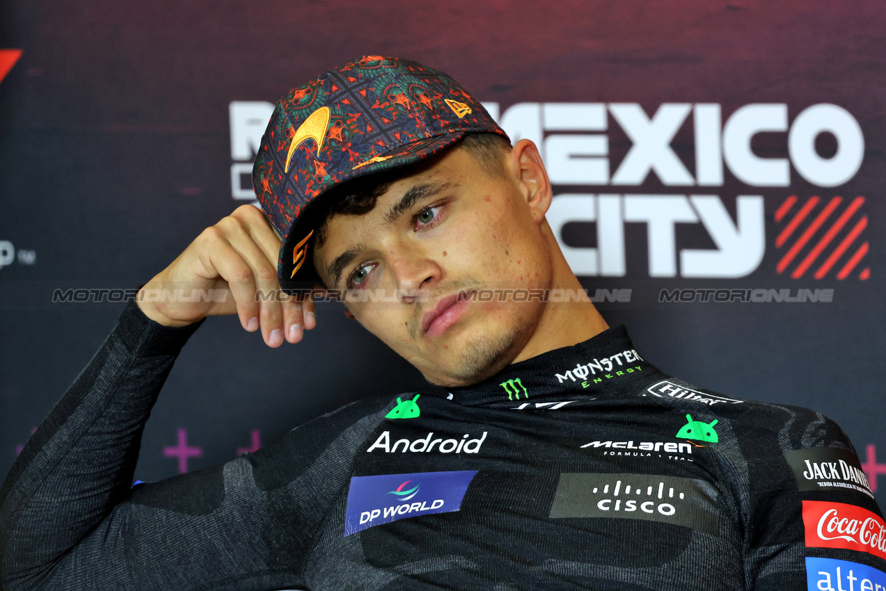 GP MESSICO, Lando Norris (GBR) McLaren in the post race FIA Press Conference.

27.10.2024. Formula 1 World Championship, Rd 20, Mexican Grand Prix, Mexico City, Mexico, Gara Day.

- www.xpbimages.com, EMail: requests@xpbimages.com © Copyright: Bearne / XPB Images