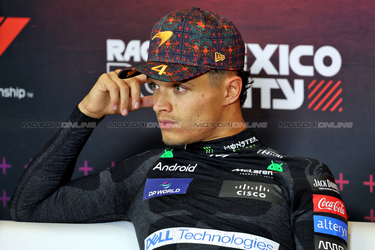 GP MESSICO, Lando Norris (GBR) McLaren in the post race FIA Press Conference.

27.10.2024. Formula 1 World Championship, Rd 20, Mexican Grand Prix, Mexico City, Mexico, Gara Day.

- www.xpbimages.com, EMail: requests@xpbimages.com © Copyright: Bearne / XPB Images