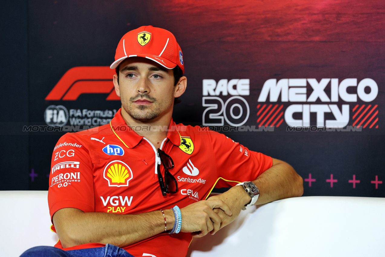 GP MESSICO, Charles Leclerc (MON) Ferrari in the FIA Press Conference.

24.10.2024. Formula 1 World Championship, Rd 20, Mexican Grand Prix, Mexico City, Mexico, Preparation Day.

- www.xpbimages.com, EMail: requests@xpbimages.com © Copyright: Bearne / XPB Images