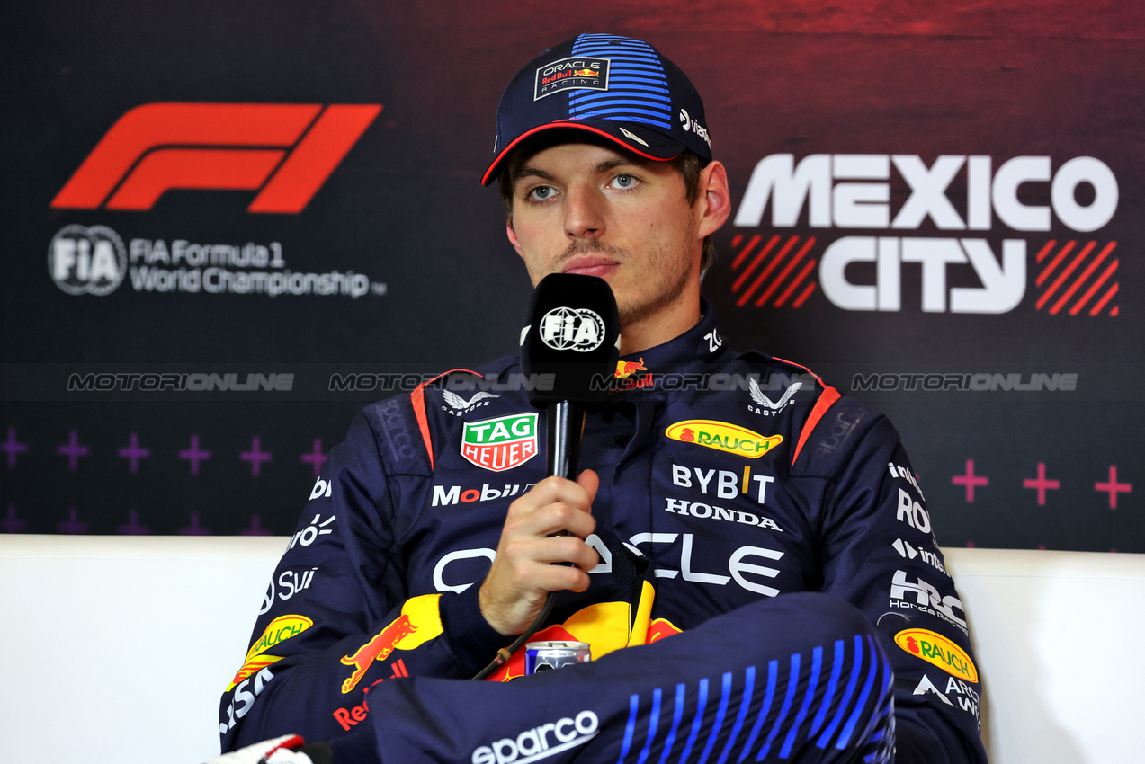 GP MESSICO, Max Verstappen (NLD) Red Bull Racing in the post qualifying FIA Press Conference.

26.10.2024. Formula 1 World Championship, Rd 20, Mexican Grand Prix, Mexico City, Mexico, Qualifiche Day.

- www.xpbimages.com, EMail: requests@xpbimages.com © Copyright: Bearne / XPB Images