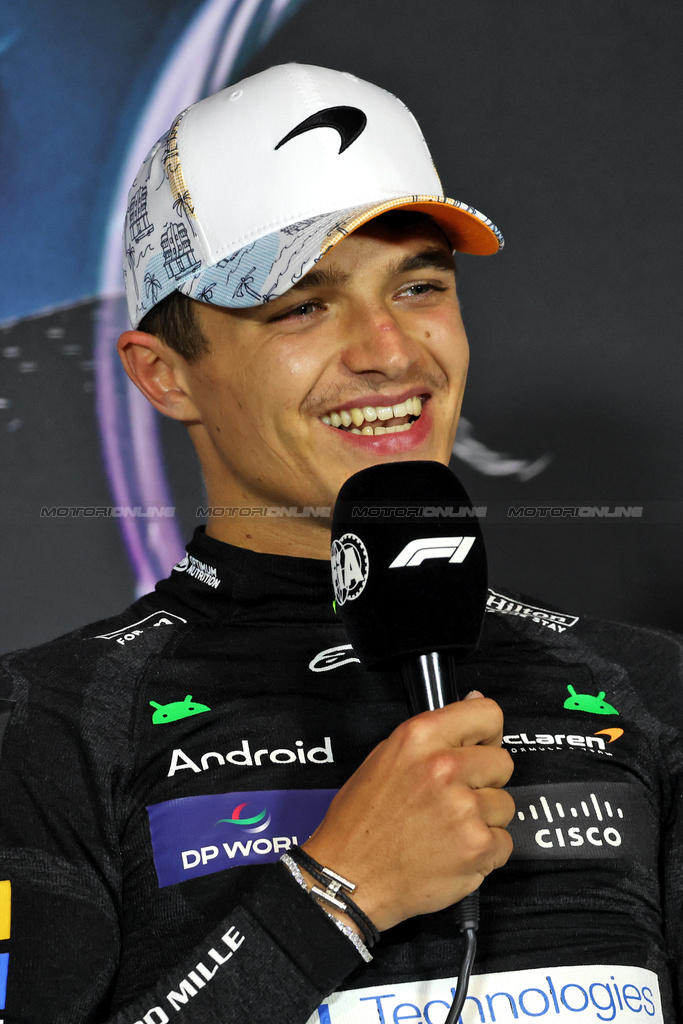 GP MIAMI, Lando Norris (GBR) McLaren in the post race FIA Press Conference.

05.05.2024. Formula 1 World Championship, Rd 6, Miami Grand Prix, Miami, Florida, USA, Gara Day.

- www.xpbimages.com, EMail: requests@xpbimages.com © Copyright: Bearne / XPB Images