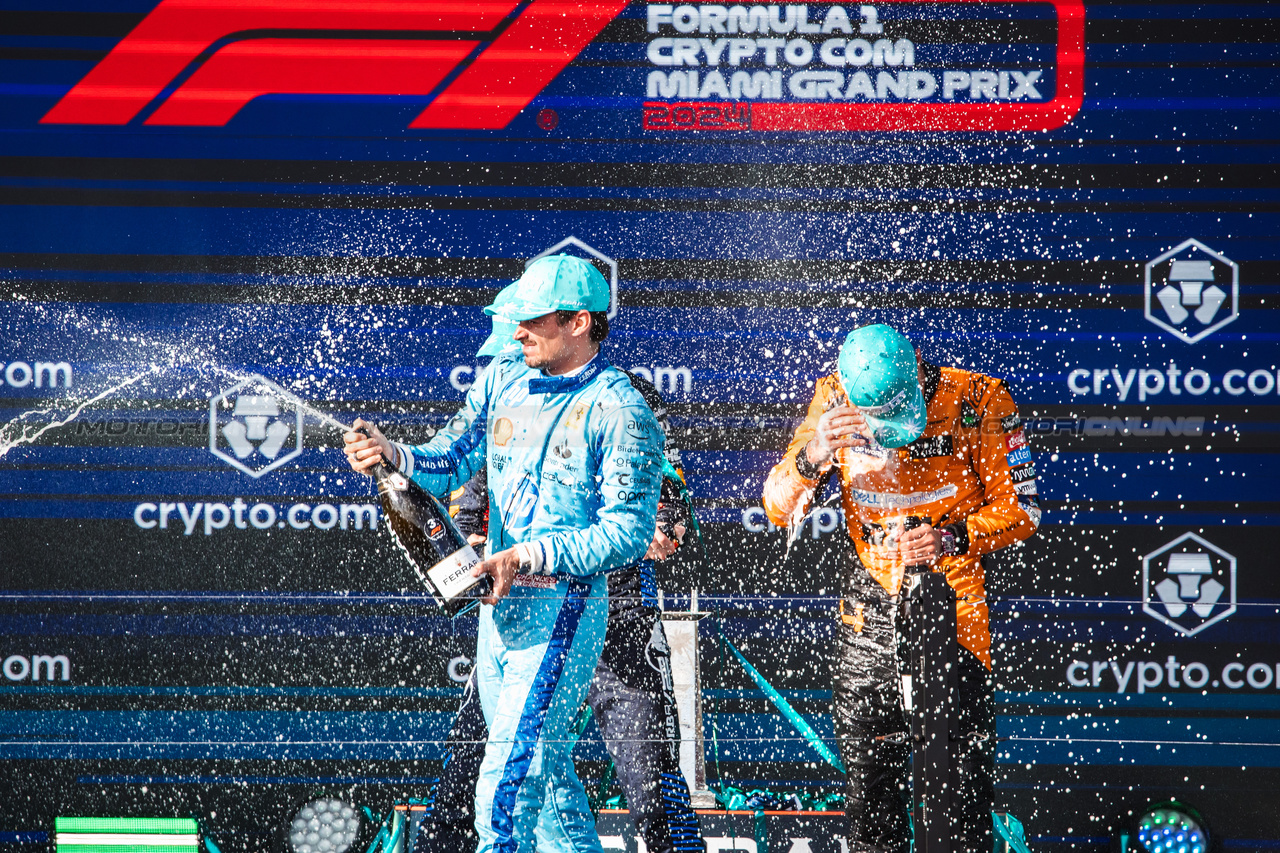 GP MIAMI, Charles Leclerc (MON) Ferrari celebrates his third position on the podium.

05.05.2024. Formula 1 World Championship, Rd 6, Miami Grand Prix, Miami, Florida, USA, Gara Day.

- www.xpbimages.com, EMail: requests@xpbimages.com © Copyright: Bearne / XPB Images