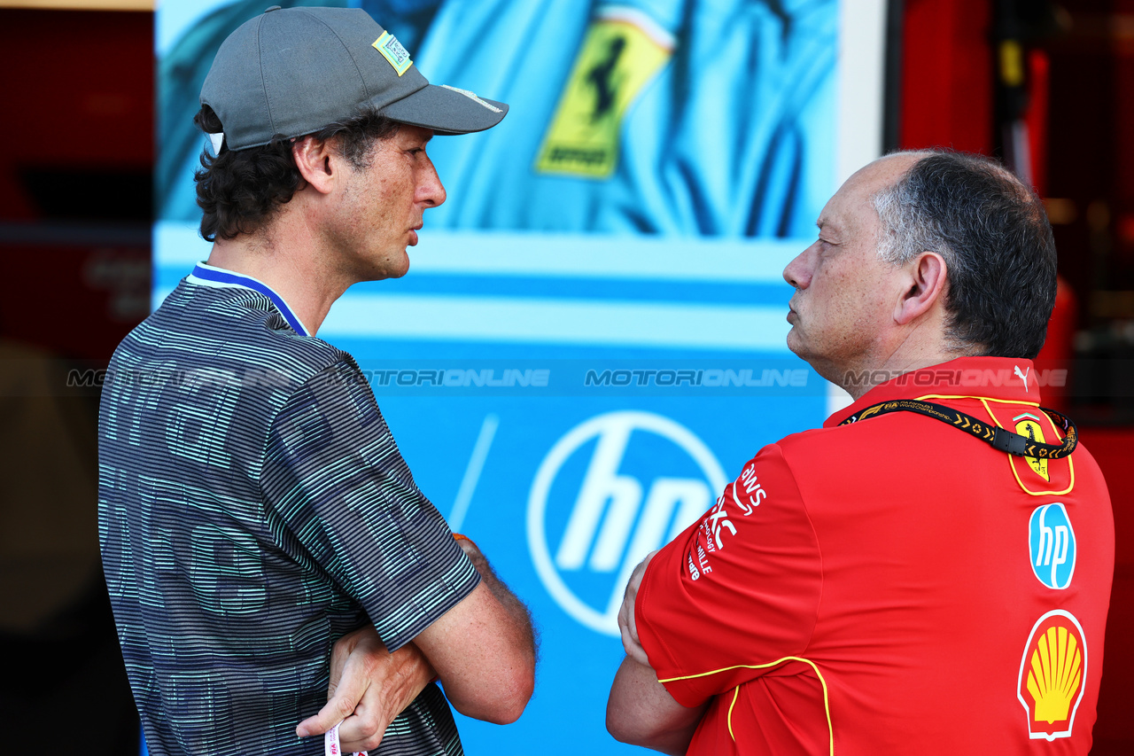 GP MIAMI, (L to R): John Elkann (ITA) FIAT Chrysler Automobiles Chairman with Frederic Vasseur (FRA) Ferrari Team Principal.

02.05.2024. Formula 1 World Championship, Rd 6, Miami Grand Prix, Miami, Florida, USA, Preparation Day.

 - www.xpbimages.com, EMail: requests@xpbimages.com © Copyright: Coates / XPB Images