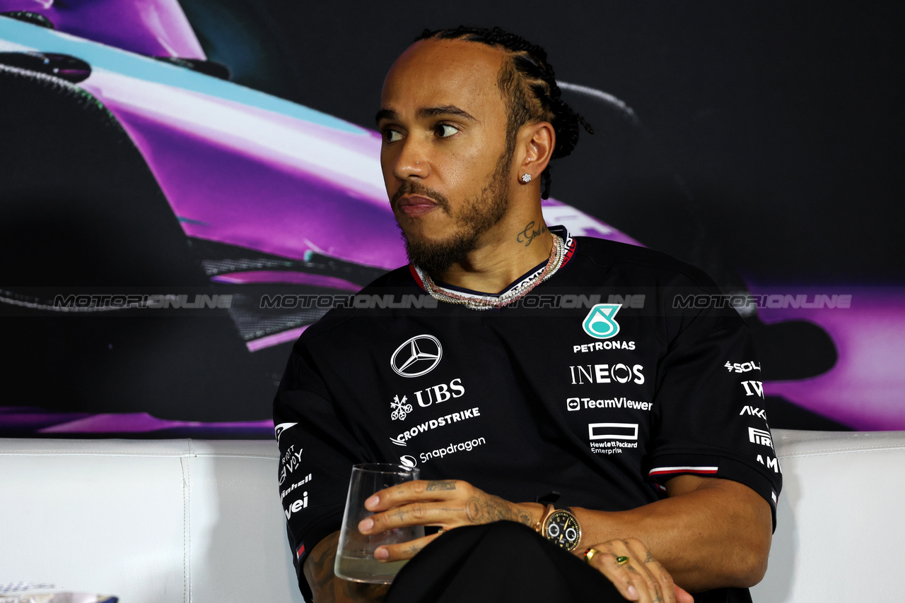 GP MIAMI, Lewis Hamilton (GBR) Mercedes AMG F1 in the FIA Press Conference.

02.05.2024. Formula 1 World Championship, Rd 6, Miami Grand Prix, Miami, Florida, USA, Preparation Day.

- www.xpbimages.com, EMail: requests@xpbimages.com © Copyright: Bearne / XPB Images