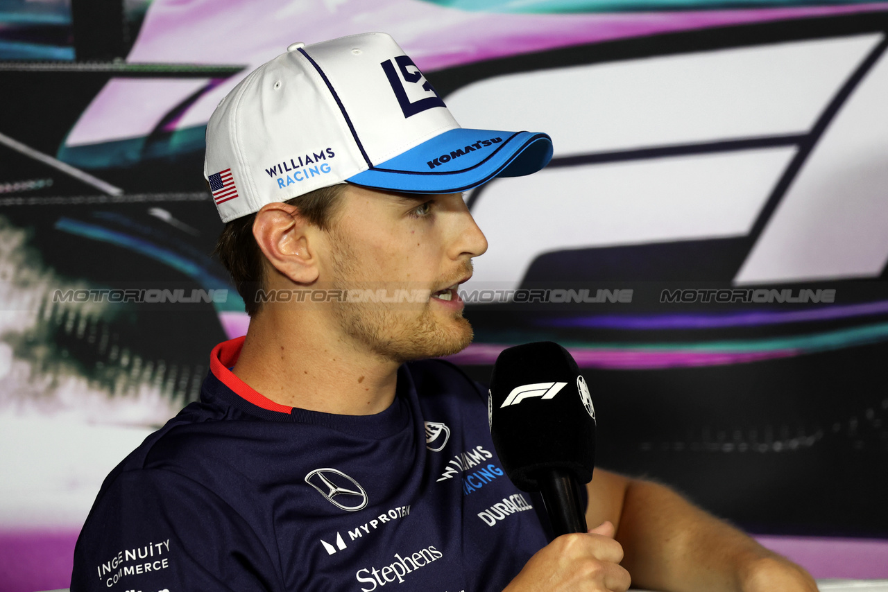 GP MIAMI, Logan Sargeant (USA) Williams Racing in the FIA Press Conference.

02.05.2024. Formula 1 World Championship, Rd 6, Miami Grand Prix, Miami, Florida, USA, Preparation Day.

- www.xpbimages.com, EMail: requests@xpbimages.com © Copyright: Bearne / XPB Images