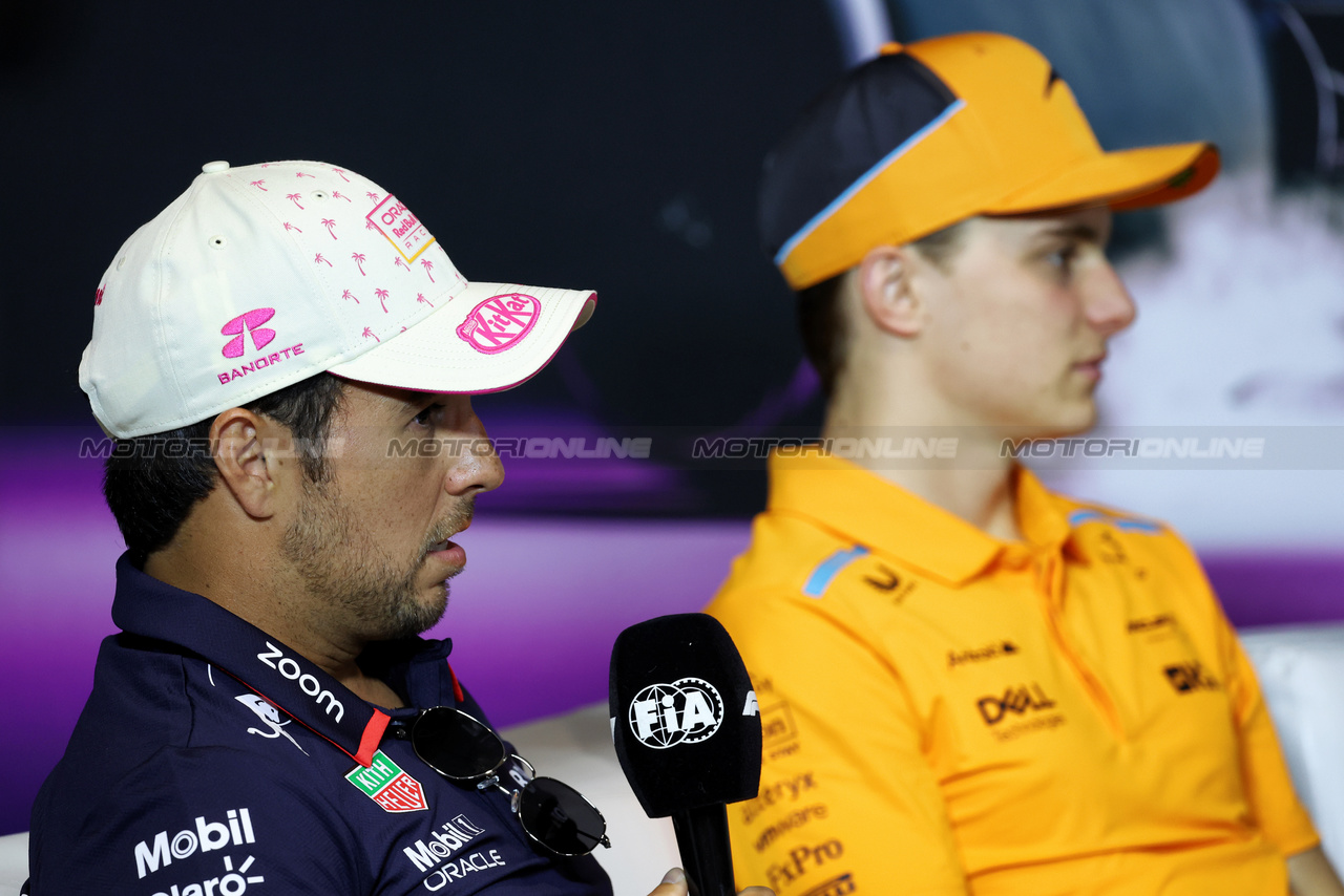 GP MIAMI, Sergio Perez (MEX) Red Bull Racing in the FIA Press Conference.

02.05.2024. Formula 1 World Championship, Rd 6, Miami Grand Prix, Miami, Florida, USA, Preparation Day.

- www.xpbimages.com, EMail: requests@xpbimages.com © Copyright: Bearne / XPB Images