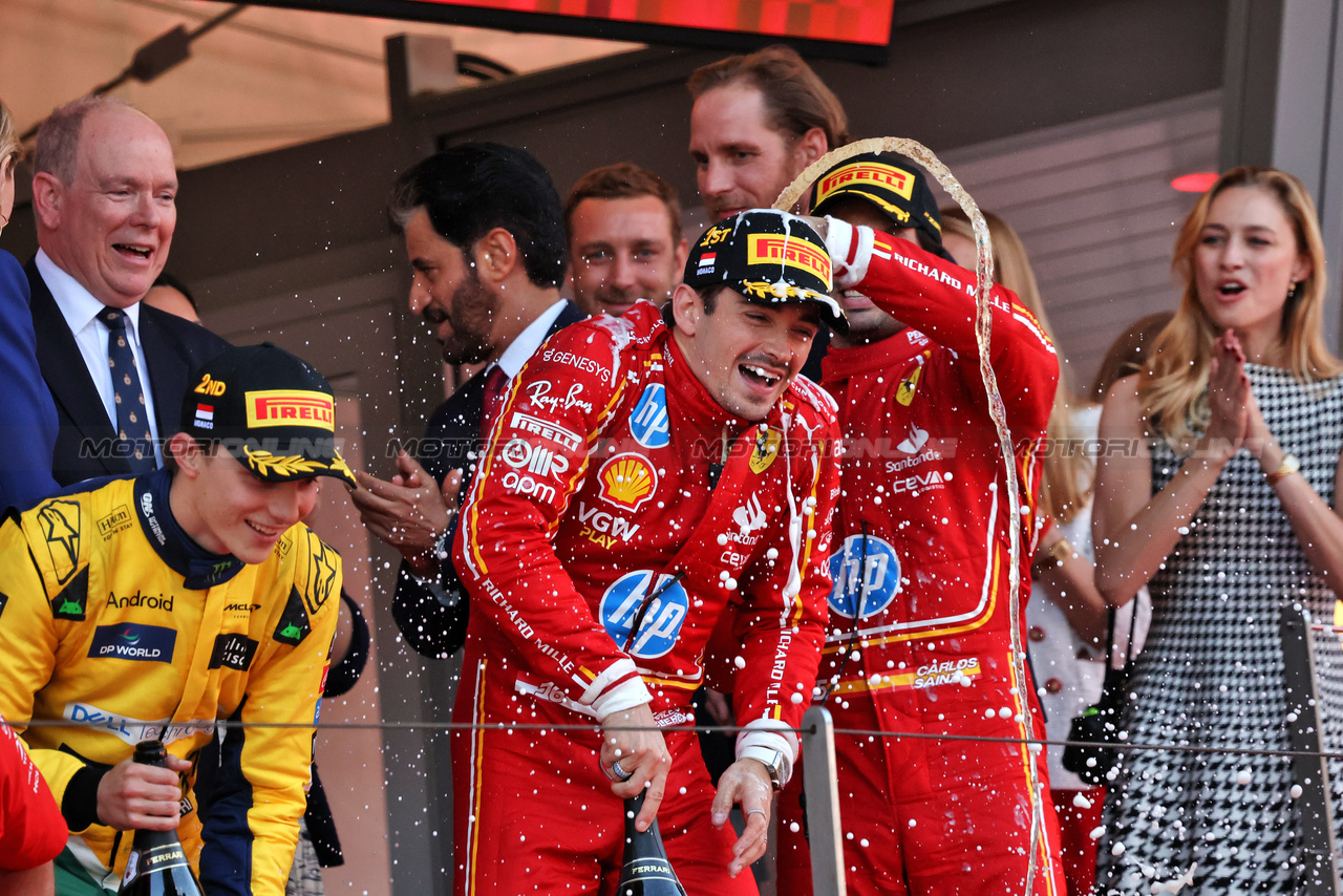 GP MONACO, Gara winner Charles Leclerc (MON) Ferrari celebrates on the podium.

26.05.2024. Formula 1 World Championship, Rd 8, Monaco Grand Prix, Monte Carlo, Monaco, Gara Day.

- www.xpbimages.com, EMail: requests@xpbimages.com © Copyright: Bearne / XPB Images