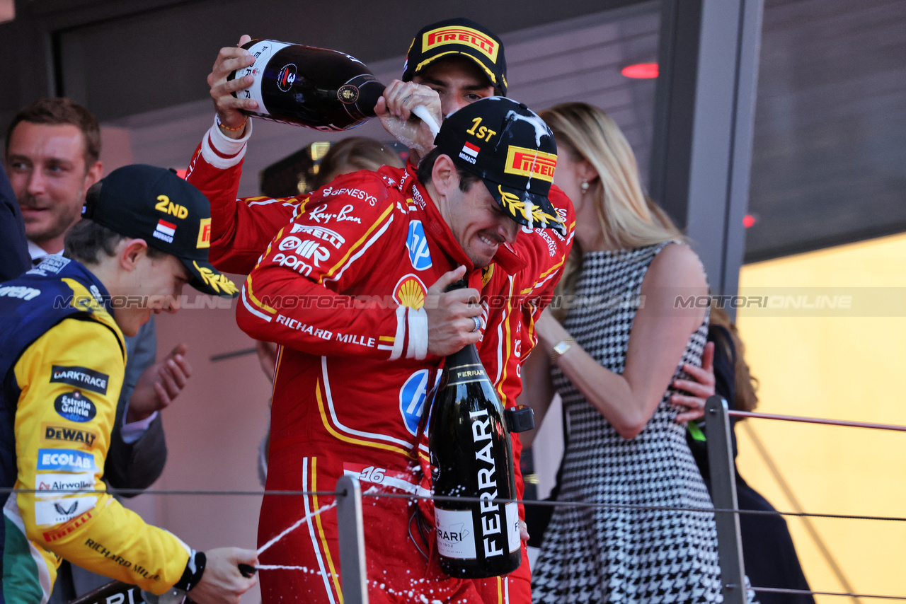 GP MONACO, Gara winner Charles Leclerc (MON) Ferrari celebrates on the podium.

26.05.2024. Formula 1 World Championship, Rd 8, Monaco Grand Prix, Monte Carlo, Monaco, Gara Day.

- www.xpbimages.com, EMail: requests@xpbimages.com © Copyright: Bearne / XPB Images