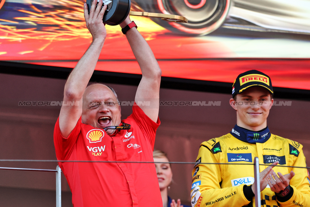 GP MONACO, Frederic Vasseur (FRA) Ferrari Team Principal celebrates on the podium.

26.05.2024. Formula 1 World Championship, Rd 8, Monaco Grand Prix, Monte Carlo, Monaco, Gara Day.

- www.xpbimages.com, EMail: requests@xpbimages.com © Copyright: Moy / XPB Images