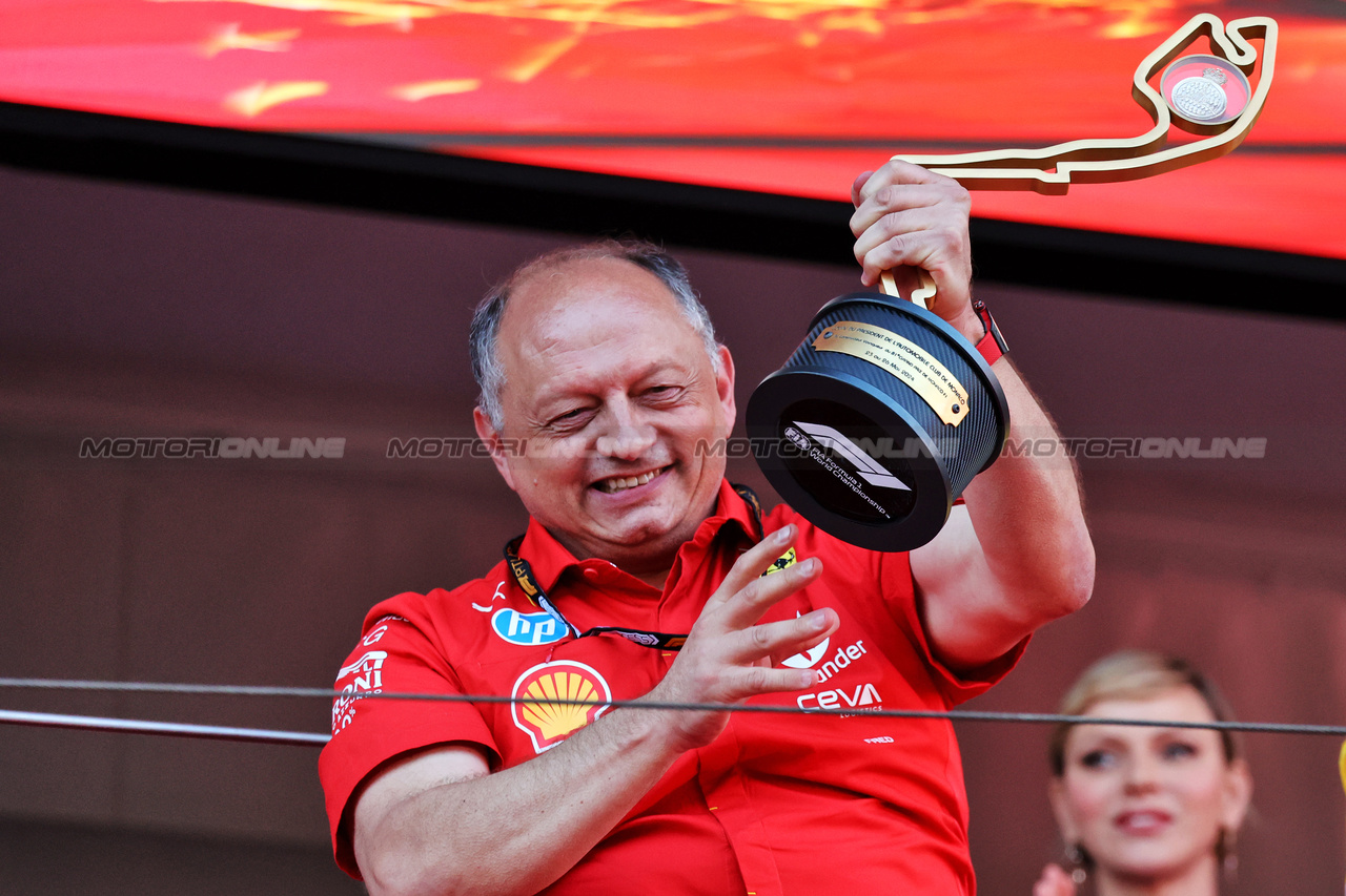 GP MONACO, Frederic Vasseur (FRA) Ferrari Team Principal celebrates on the podium.

26.05.2024. Formula 1 World Championship, Rd 8, Monaco Grand Prix, Monte Carlo, Monaco, Gara Day.

- www.xpbimages.com, EMail: requests@xpbimages.com © Copyright: Moy / XPB Images