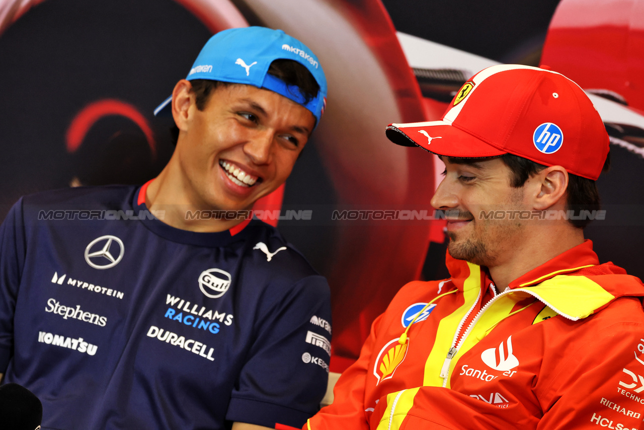 GP MONACO, (L to R): Alexander Albon (THA) Williams Racing e Charles Leclerc (MON) Ferrari in the FIA Press Conference.

23.05.2024. Formula 1 World Championship, Rd 8, Monaco Grand Prix, Monte Carlo, Monaco, Preparation Day.

- www.xpbimages.com, EMail: requests@xpbimages.com © Copyright: Moy / XPB Images