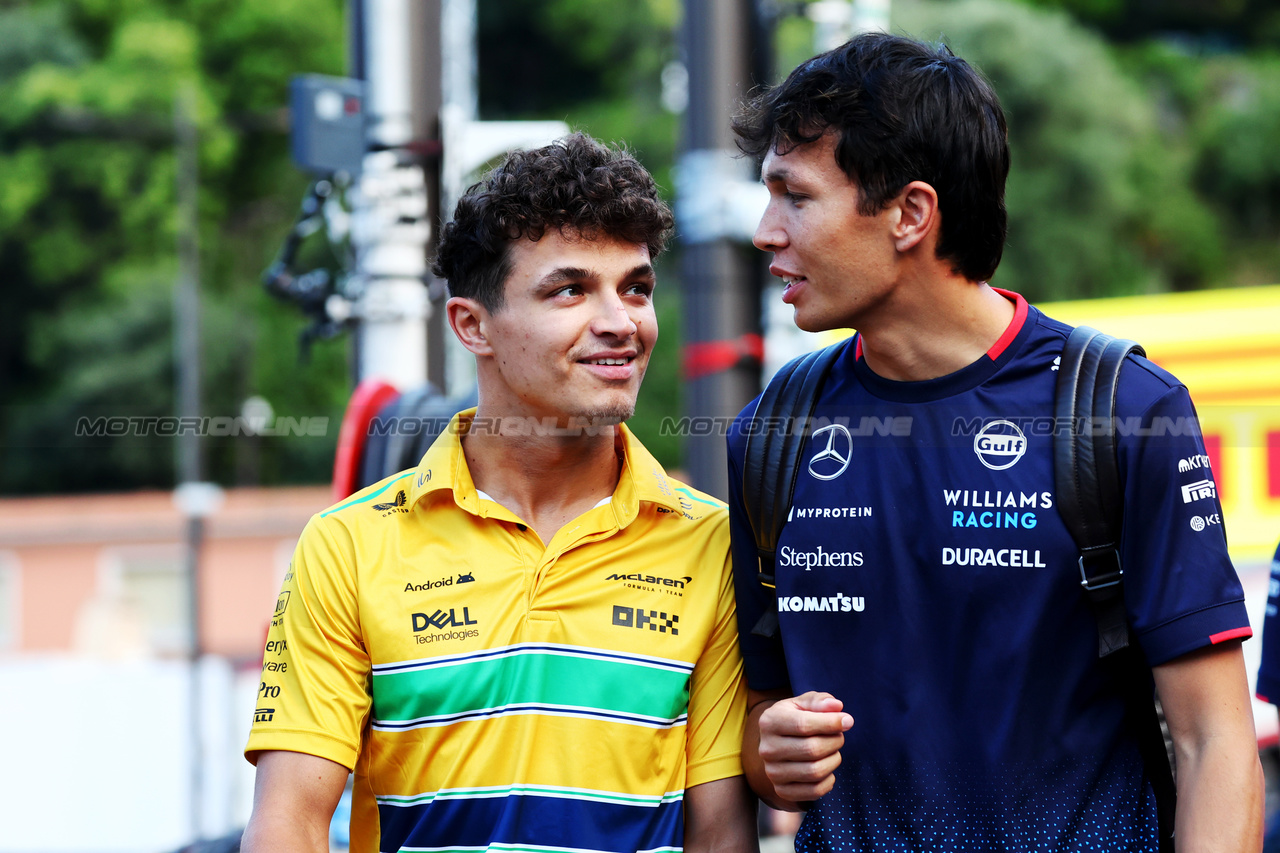 GP MONACO, (L to R): Lando Norris (GBR) McLaren with Alexander Albon (THA) Williams Racing.

23.05.2024. Formula 1 World Championship, Rd 8, Monaco Grand Prix, Monte Carlo, Monaco, Preparation Day.

- www.xpbimages.com, EMail: requests@xpbimages.com © Copyright: Batchelor / XPB Images