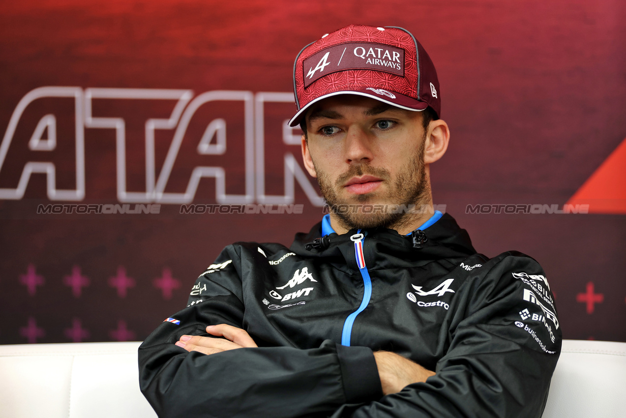 GP QATAR, Pierre Gasly (FRA) Alpine F1 Team in the FIA Press Conference.

28.11.2024. Formula 1 World Championship, Rd 23, Qatar Grand Prix, Doha, Qatar, Preparation Day.

 - www.xpbimages.com, EMail: requests@xpbimages.com © Copyright: Staley / XPB Images