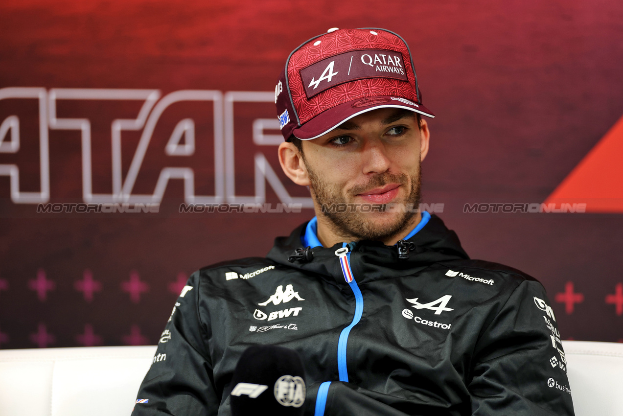 GP QATAR, Pierre Gasly (FRA) Alpine F1 Team in the FIA Press Conference.

28.11.2024. Formula 1 World Championship, Rd 23, Qatar Grand Prix, Doha, Qatar, Preparation Day.

 - www.xpbimages.com, EMail: requests@xpbimages.com © Copyright: Staley / XPB Images