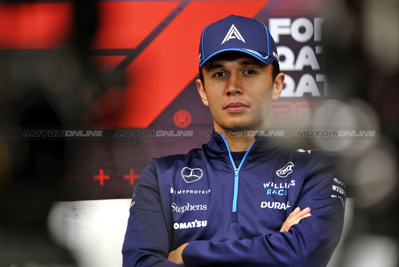 GP QATAR, Alexander Albon (THA) Williams Racing in the FIA Press Conference.

28.11.2024. Formula 1 World Championship, Rd 23, Qatar Grand Prix, Doha, Qatar, Preparation Day.

 - www.xpbimages.com, EMail: requests@xpbimages.com © Copyright: Staley / XPB Images